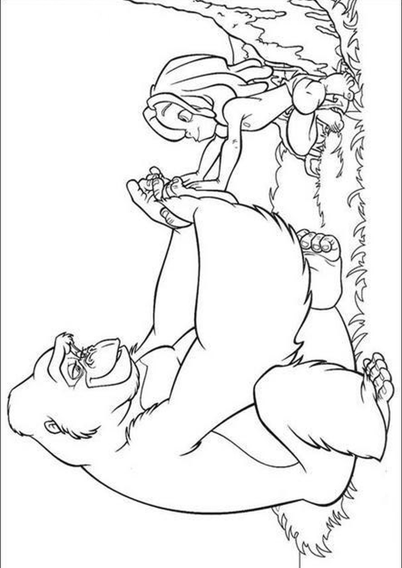 dla dzieci kolorowanka Tarzan Disney, obrazek z małym Tarzanem i jego przybraną matką gorylicą Kalą numer 47